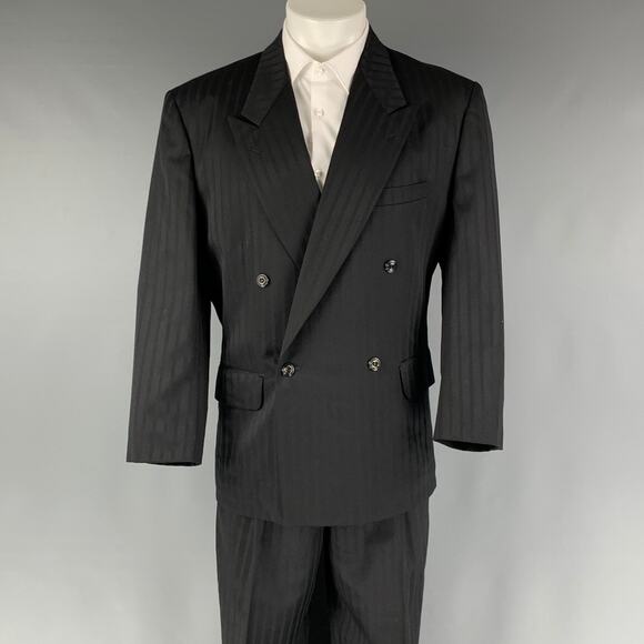 MATSUDA Size S Black Stripe Wool Double Breasted 30 29 Suit - Picture 1 of 10
